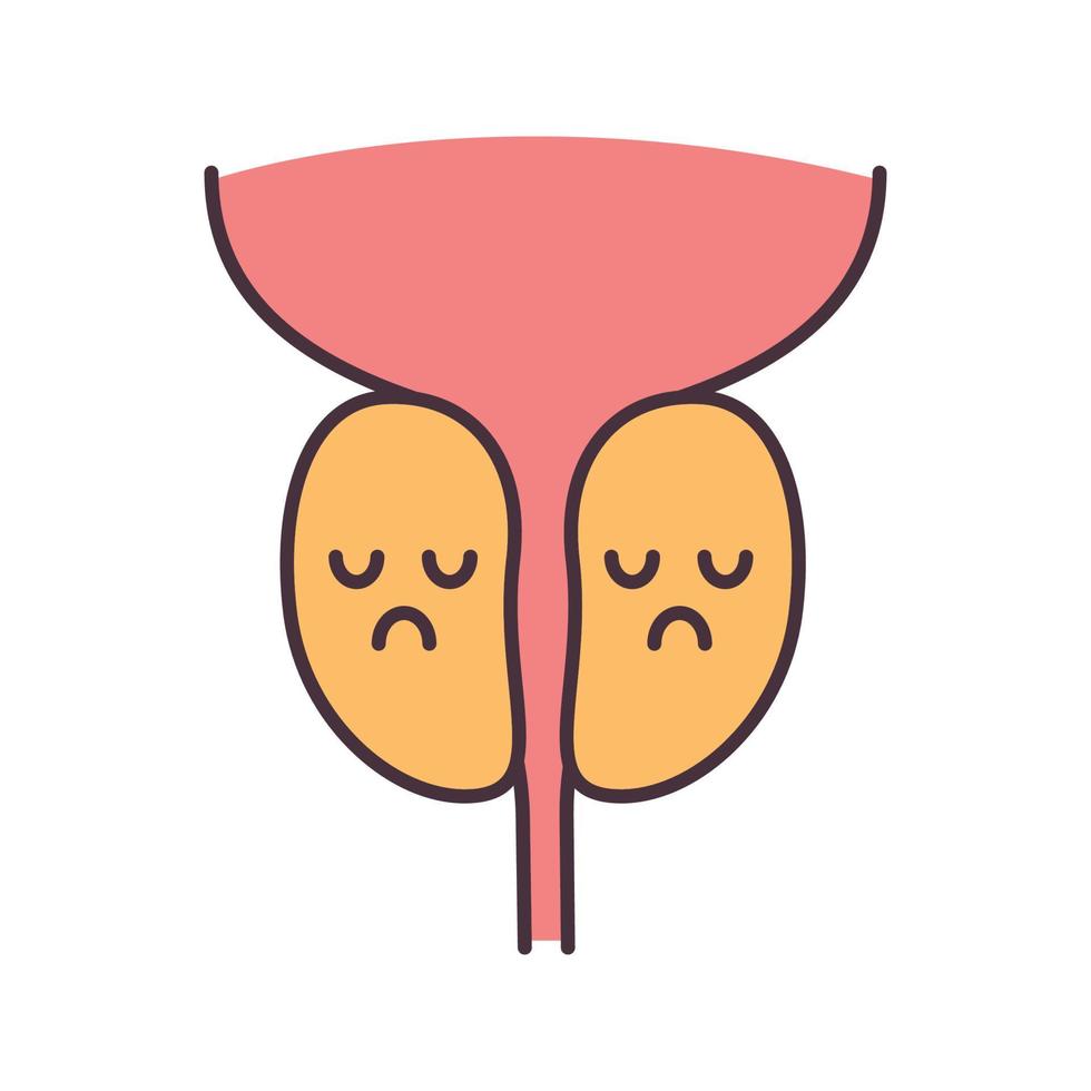 triste icône de couleur de glande prostatique. la santé des hommes. maladies du système reproducteur masculin. illustration vectorielle isolée vecteur