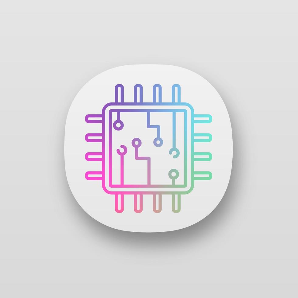 processeur avec icône d'application de circuits électroniques. interface utilisateur ux. microprocesseur avec microcircuits. puce, micropuce, jeu de puces. CPU. traitement central. circuit intégré. illustration vectorielle isolée vecteur