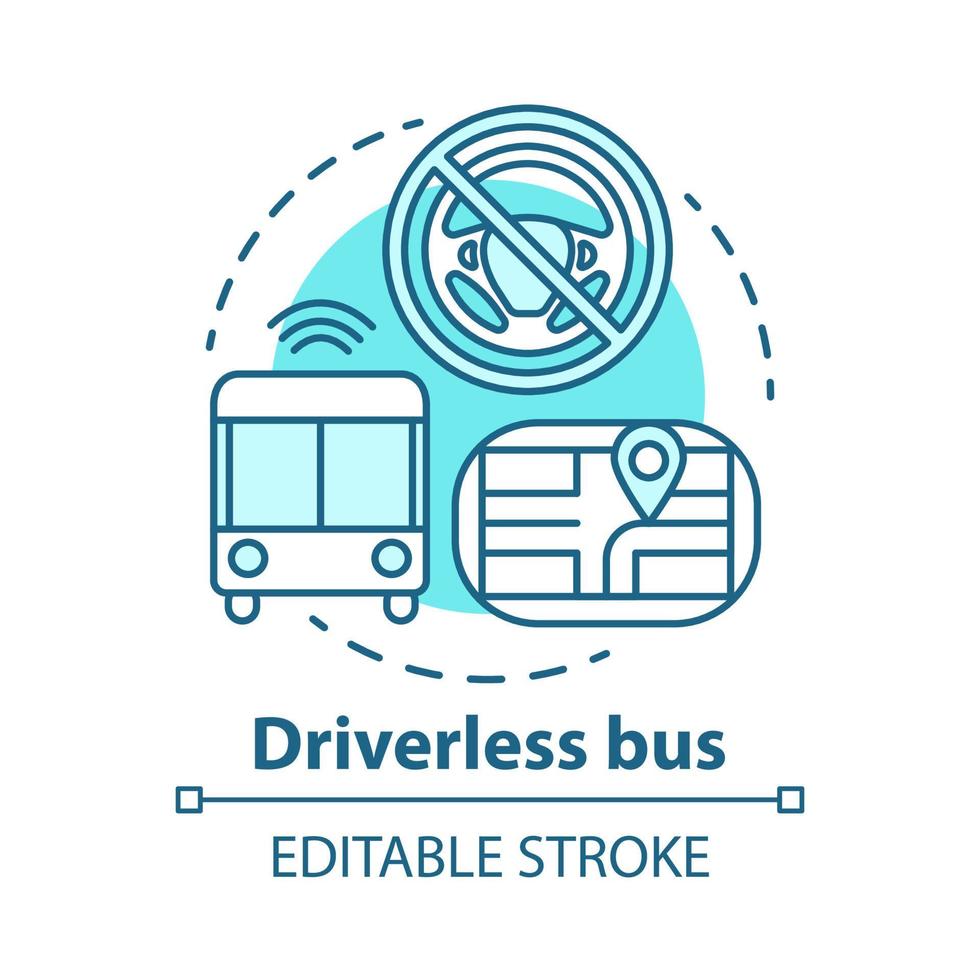 icône de concept de bus sans conducteur. pilote automatique pour le transport urbain de passagers. véhicule autonome sur l'illustration de la ligne mince de l'idée d'itinéraire. dessin de contour isolé de vecteur. trait modifiable vecteur