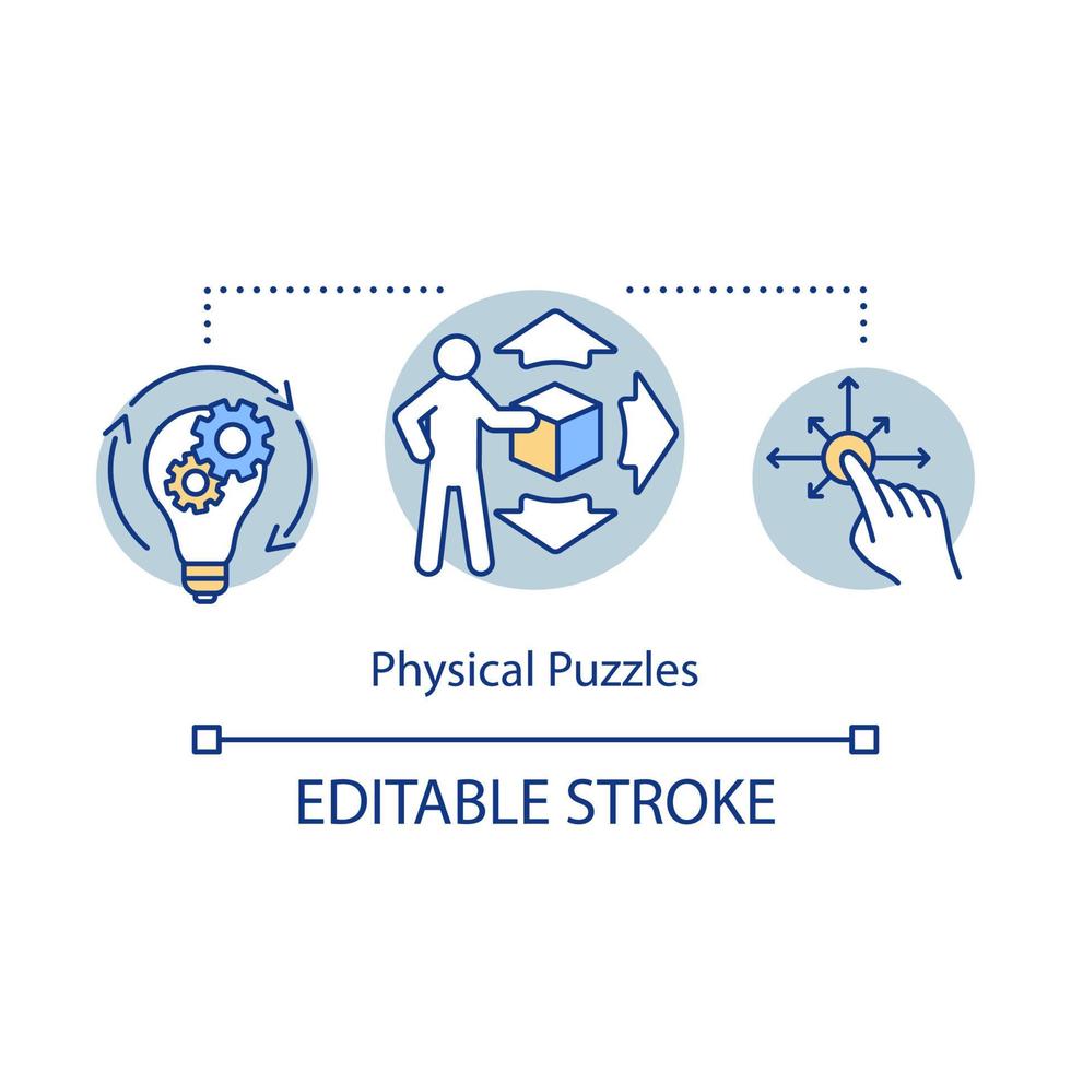 icône de concept de puzzles physiques. illustration de fine ligne d'idée de jeu interactif. toucher et déplacer des objets, appuyer sur des boutons. solution du problème. dessin de contour isolé de vecteur. trait modifiable vecteur