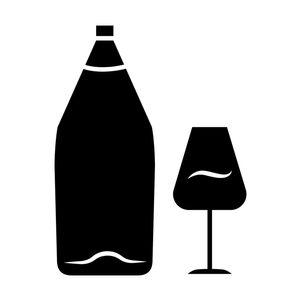 icône de glyphe de vin. bar à alcool. bouteille et verre à vin. boisson alcoolisée. service de restauration. verrerie pour dessert porto. symbole de la silhouette. espace négatif. illustration vectorielle isolée vecteur