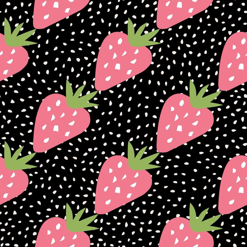 doodle modèle sans couture de fraise sur fond noir. fond d'écran de fraises. vecteur