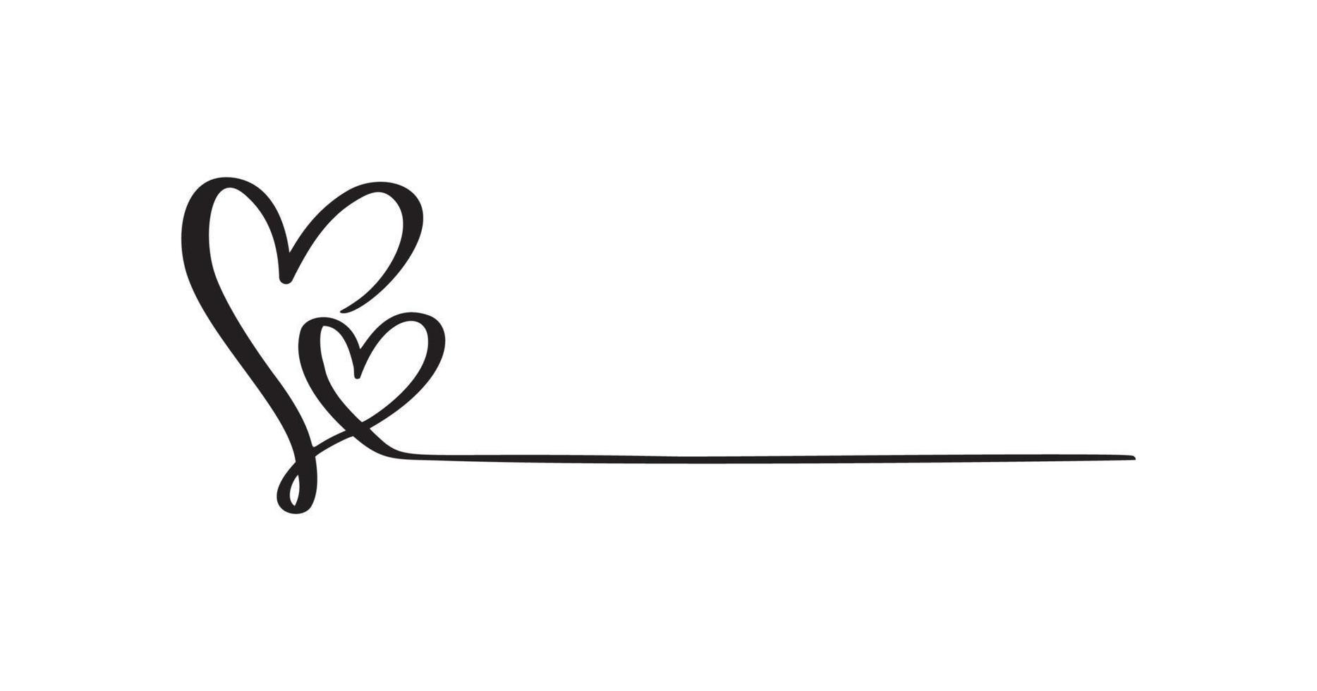 amour icône vecteur doodle deux coeurs et ligne pour le texte. logo de la saint-valentin dessiné à la main. décor pour carte de voeux, mariage, étiquette, superposition de photos, impression de t-shirt, prospectus, conception d'affiches