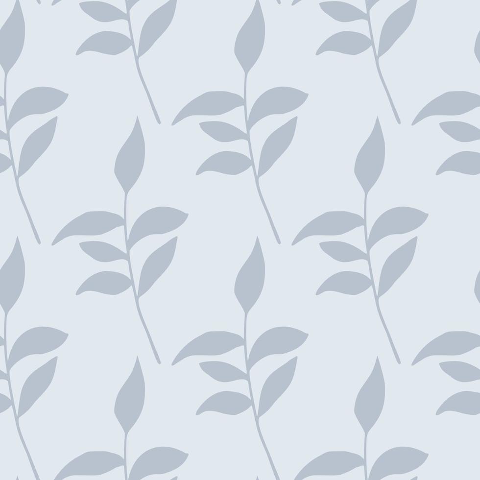 modèle sans couture de silhouettes de branches de feuilles bleu clair. oeuvre de palette douce pastel feuillage. toile de fond fleurie. vecteur