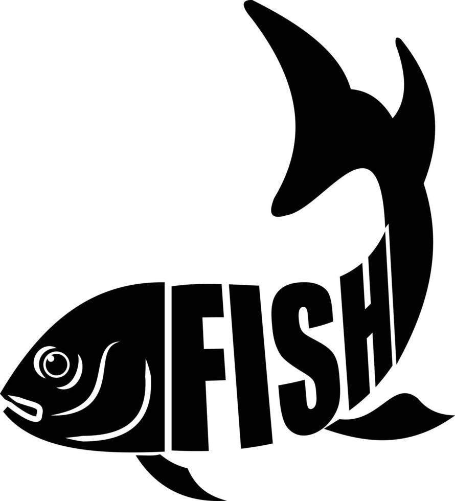 symbole noir de poisson avec le mot poisson écrit dessus vecteur