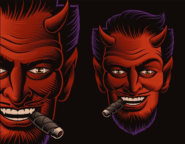 Illustration vectorielle couleur d&#39;un visage de diable fumant un cigare vecteur