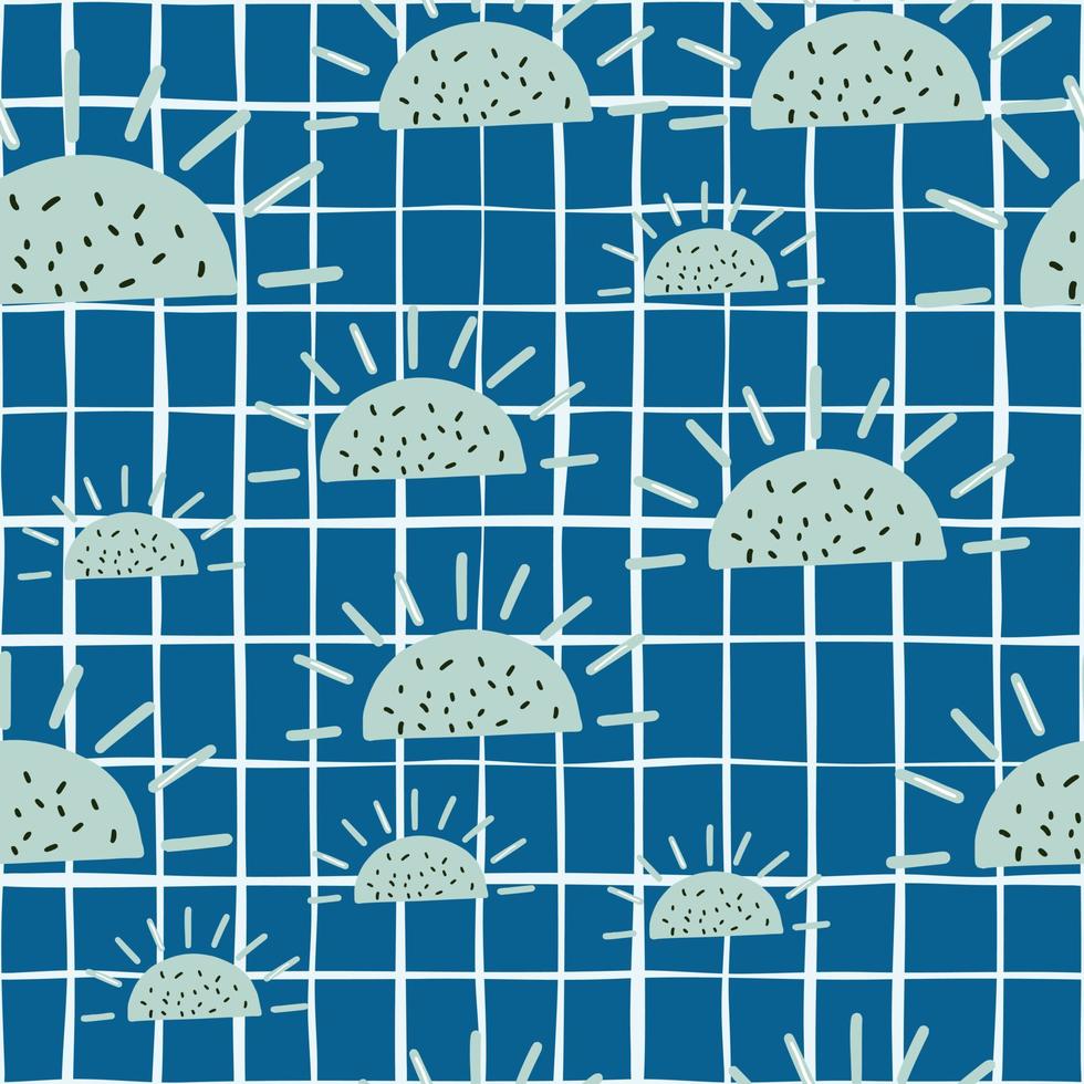 motif organique abstrait sans couture avec ornement de lobules de fruits bleus aléatoires. fond à carreaux bleu marine. vecteur