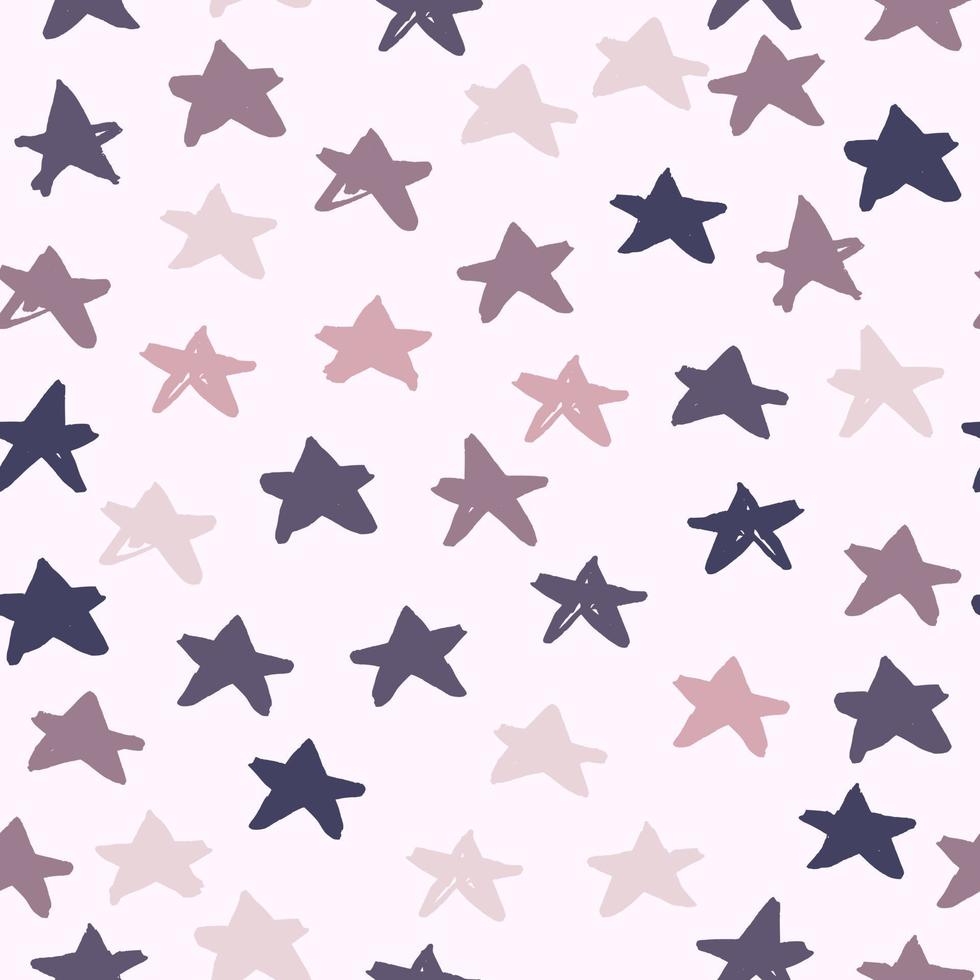 modèle sans couture d'ornement étoile multicolore. éléments de doodle dessinés à la main dans des tons doux bleu marine, rose et violet sur fond blanc. vecteur