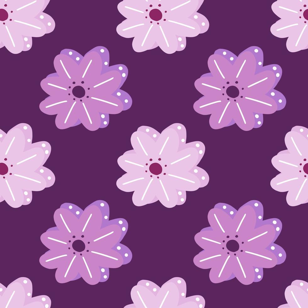 motif floral harmonieux de fleurs de marguerite roses et violettes scandinaves. fond violet. vecteur