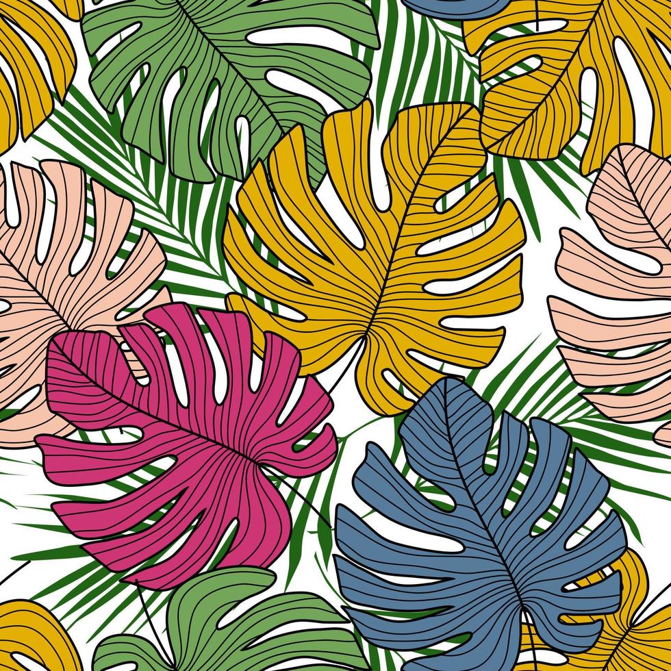 modèle sans couture tropical avec des feuilles de monstera exotiques sur fond blanc. vecteur