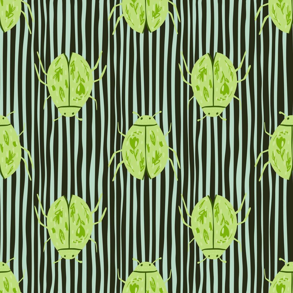 éléments de bogues vert clair modèle simple sans couture. insectes exotiques plats sur fond dépouillé avec des lignes noires. vecteur