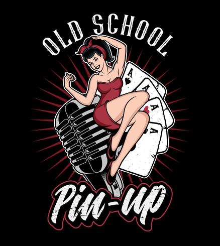 Pin up girl sur le micro. vecteur