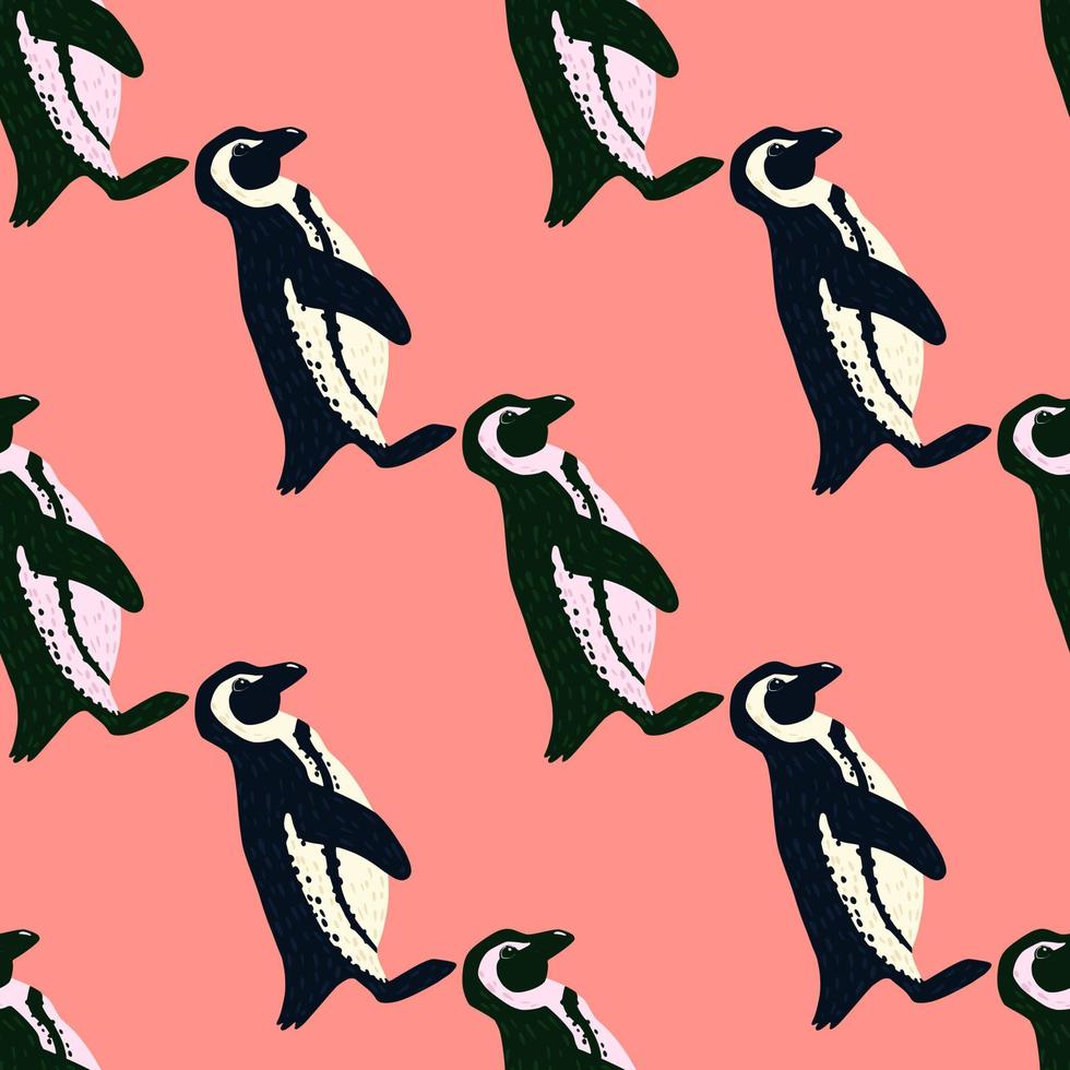 modèle sans couture abstrait doodle avec ornement de pingouins dessinés à la main. fond rose. vecteur