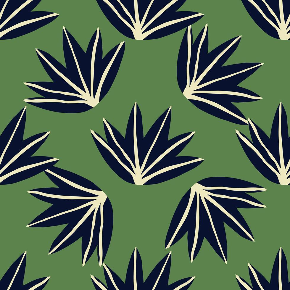 doodle laisse un motif sans couture sur fond vert. conception textile de tissu de feuille dessiné à la main. vecteur