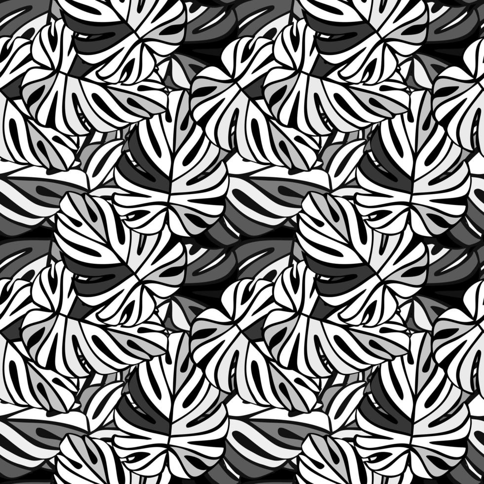 modèle sans couture de jungle monochrome. plante exotique. feuilles de palmier tropical fond floral. vecteur