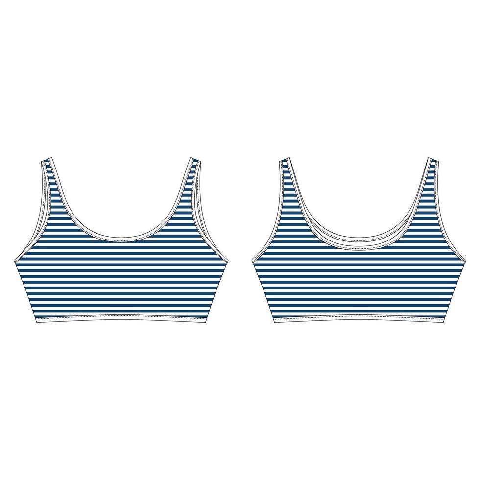 croquis technique crop top. soutien-gorge de sport isolé sur fond blanc. modèle de conception de sous-vêtements de yoga. vecteur