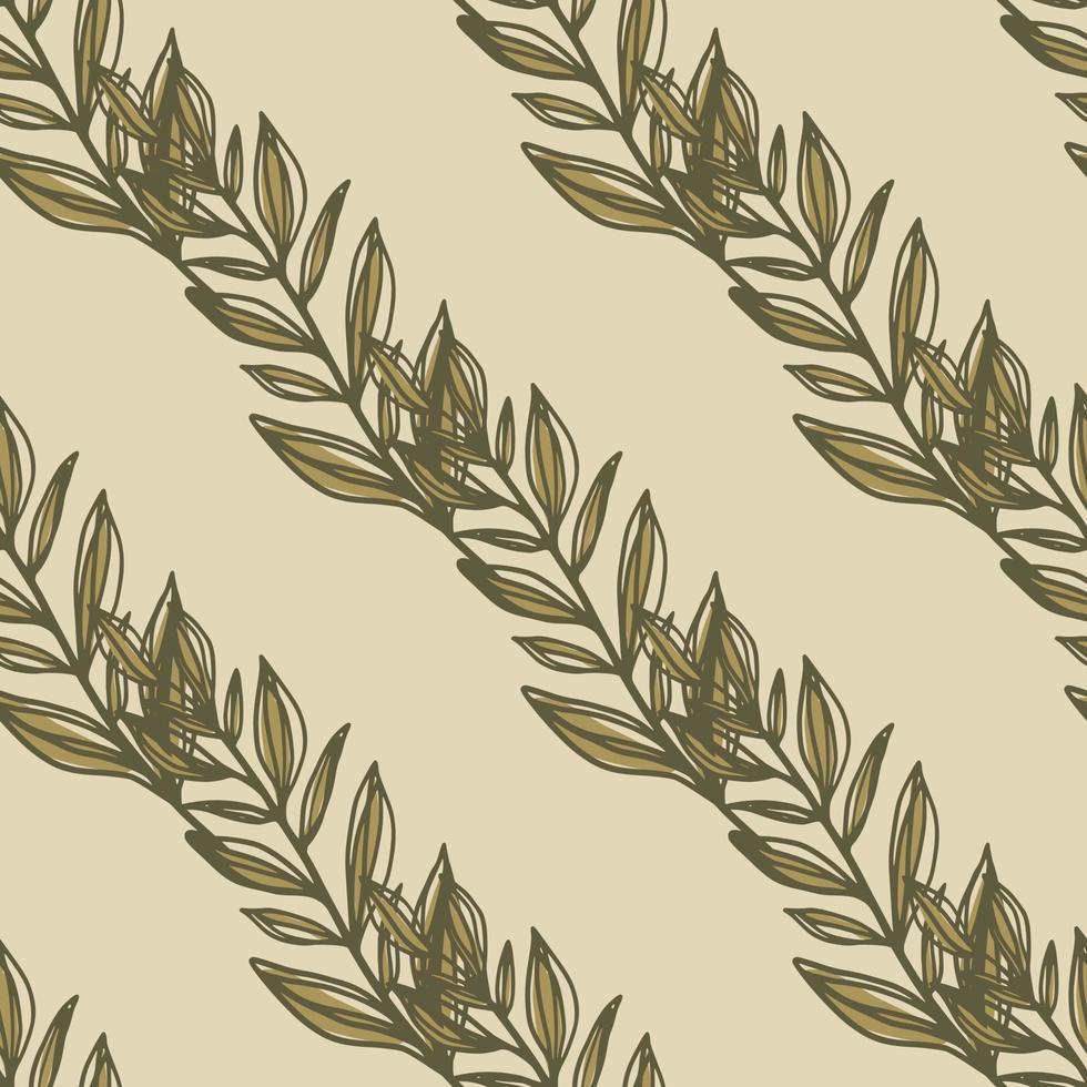 modèle sans couture botanique minimaliste avec des branches de feuilles d'automne. éléments floraux marron sur fond beige clair. vecteur