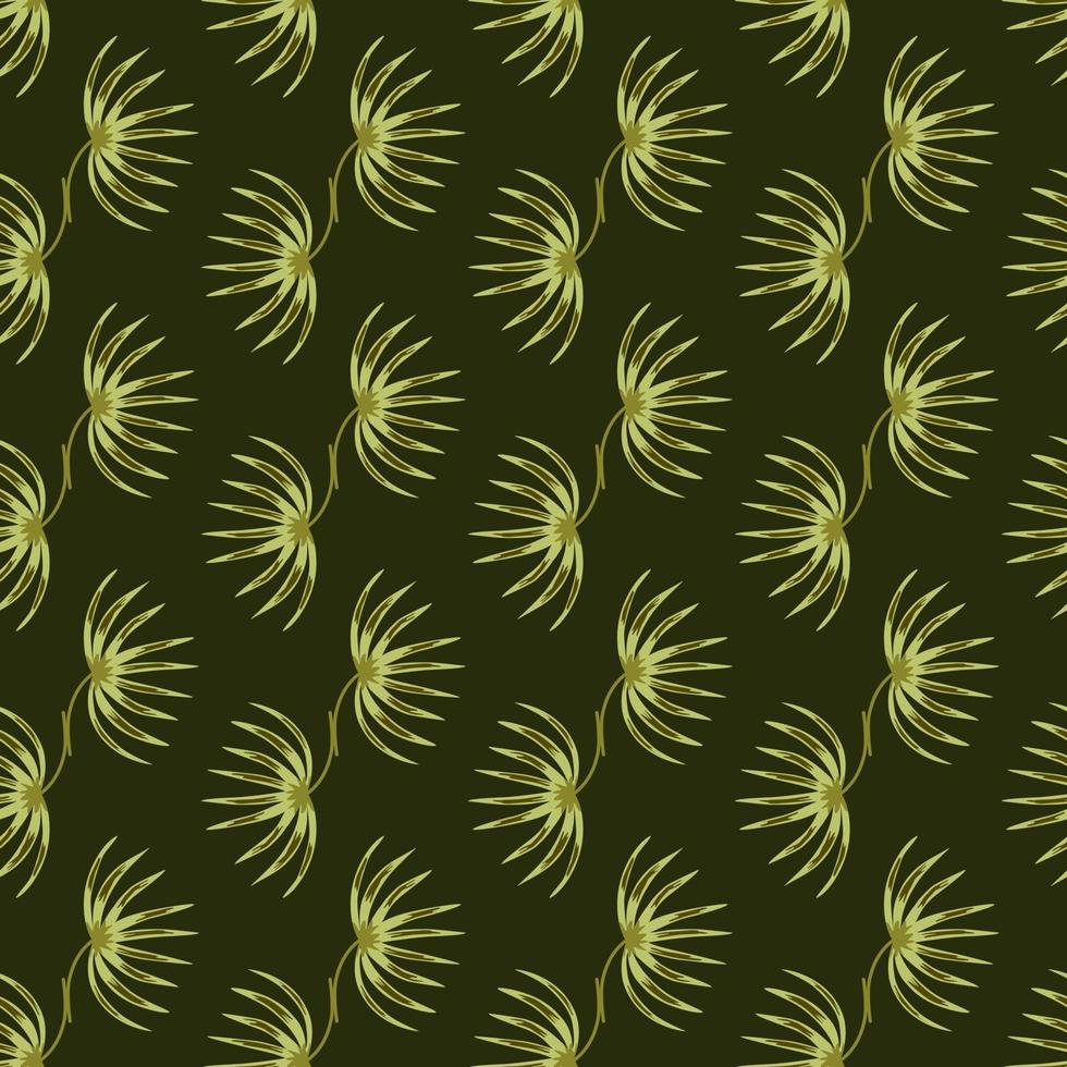 modèle sans couture de doodle nature avec des silhouettes de buisson petit tropique olive. fond vert foncé. style simple. vecteur