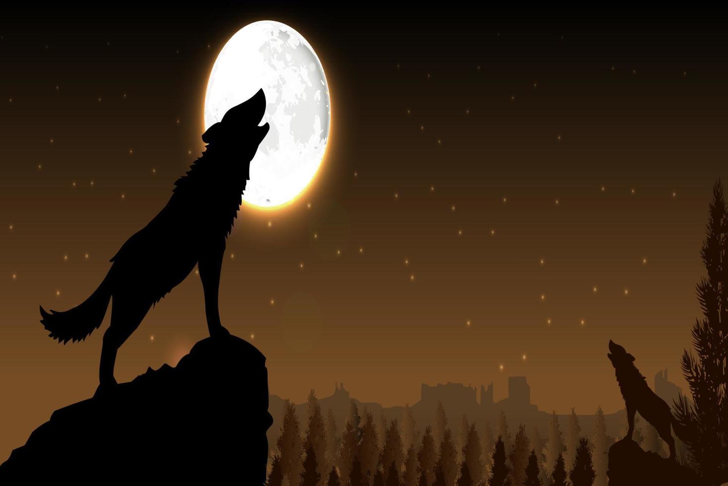 silhouette d'un loup debout sur une colline vecteur