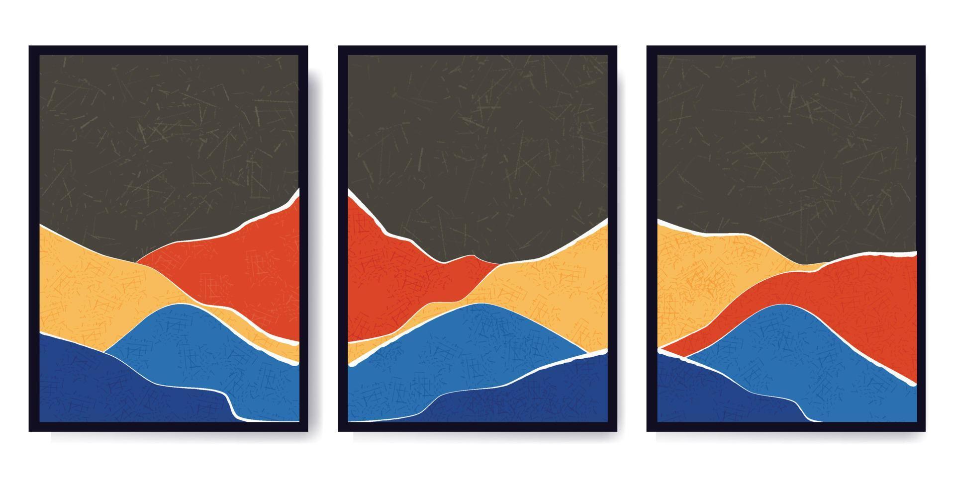 ensemble de paysage abstrait de montagnes dans un style branché minimal. fond de vecteur aux couleurs du bauhaus