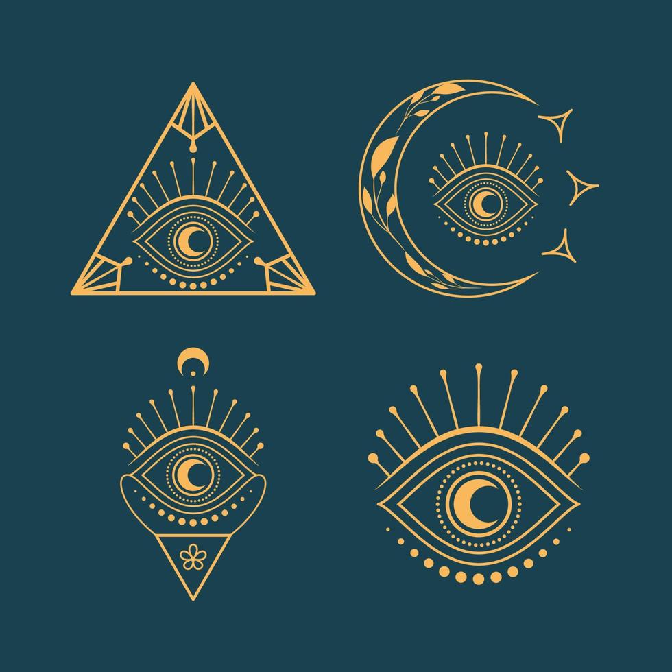 collection d'yeux mystiques, logo soleil et lune dans un style linéaire minimal vecteur