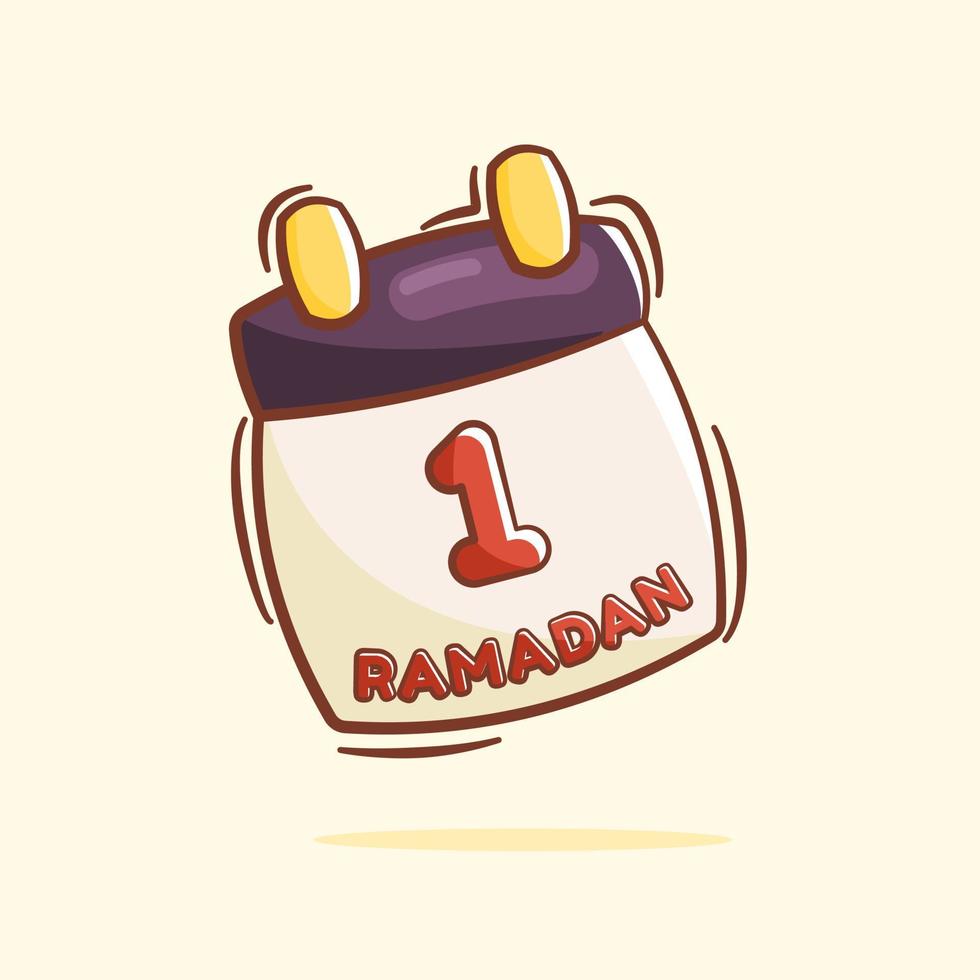 calendrier dessiné à la main de l'illustration de dessin animé de ramadan vecteur
