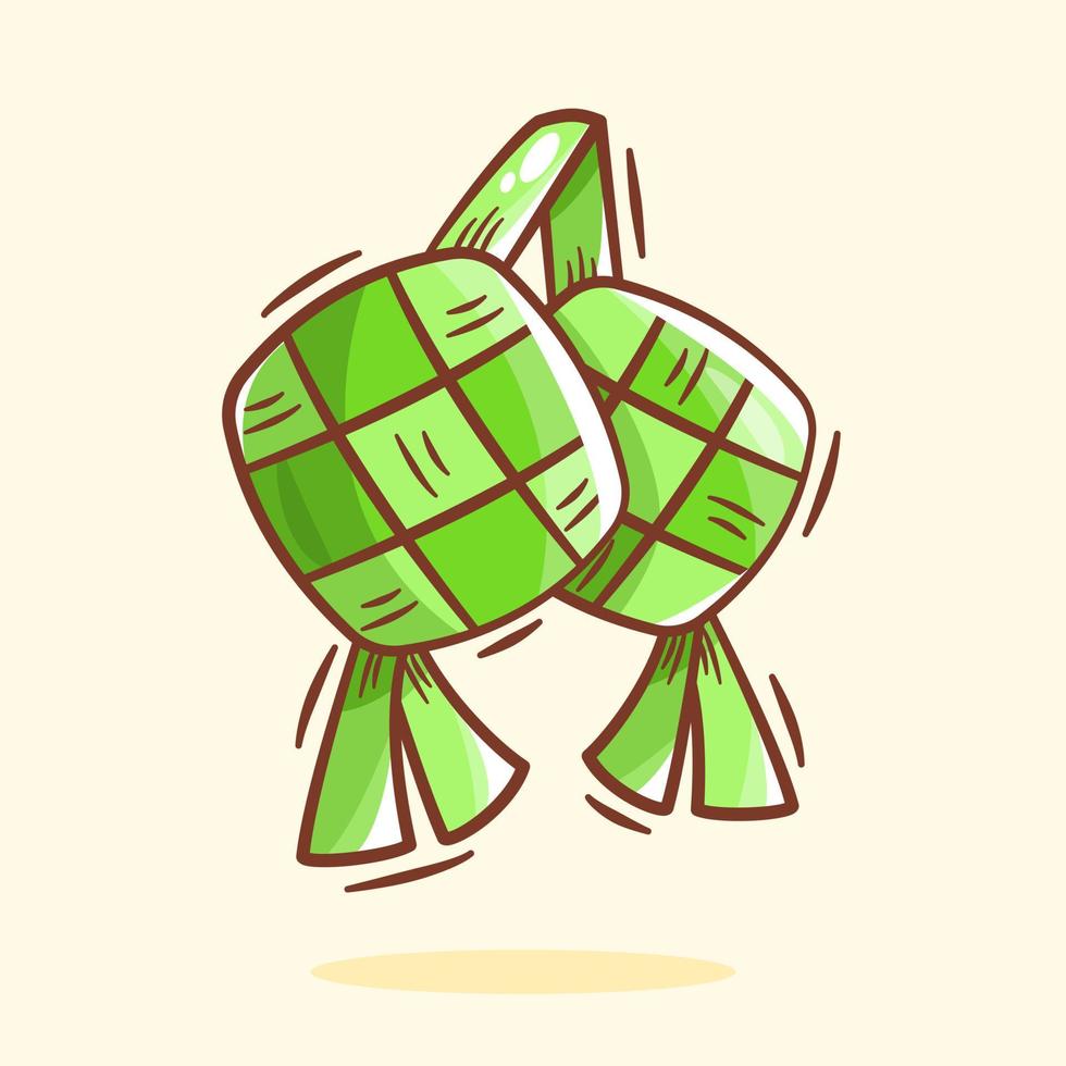 illustration de dessin animé de ketupat dessiné à la main vecteur