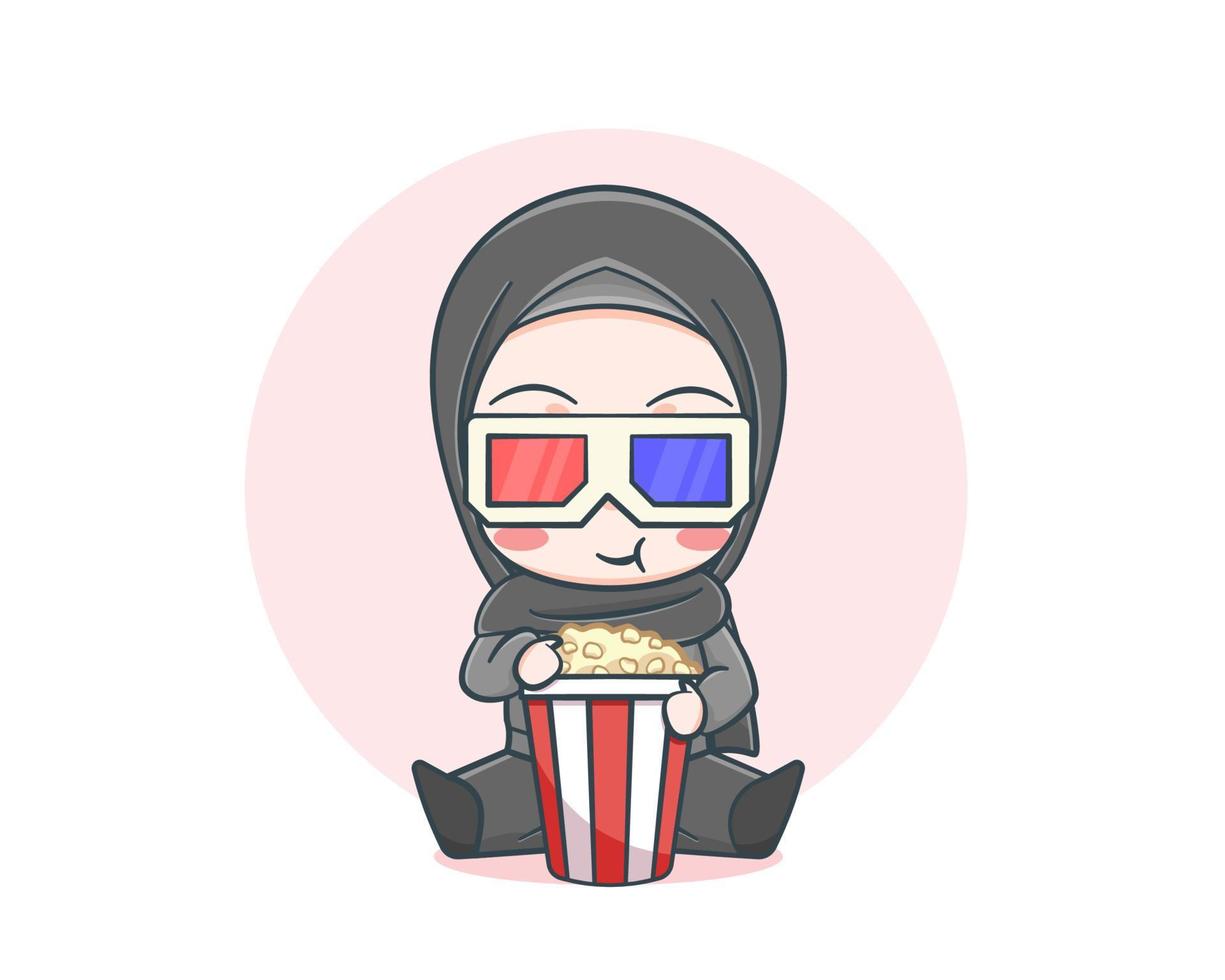 jolie fille musulmane portant un pull avec illustration de dessin animé de pop-corn vecteur