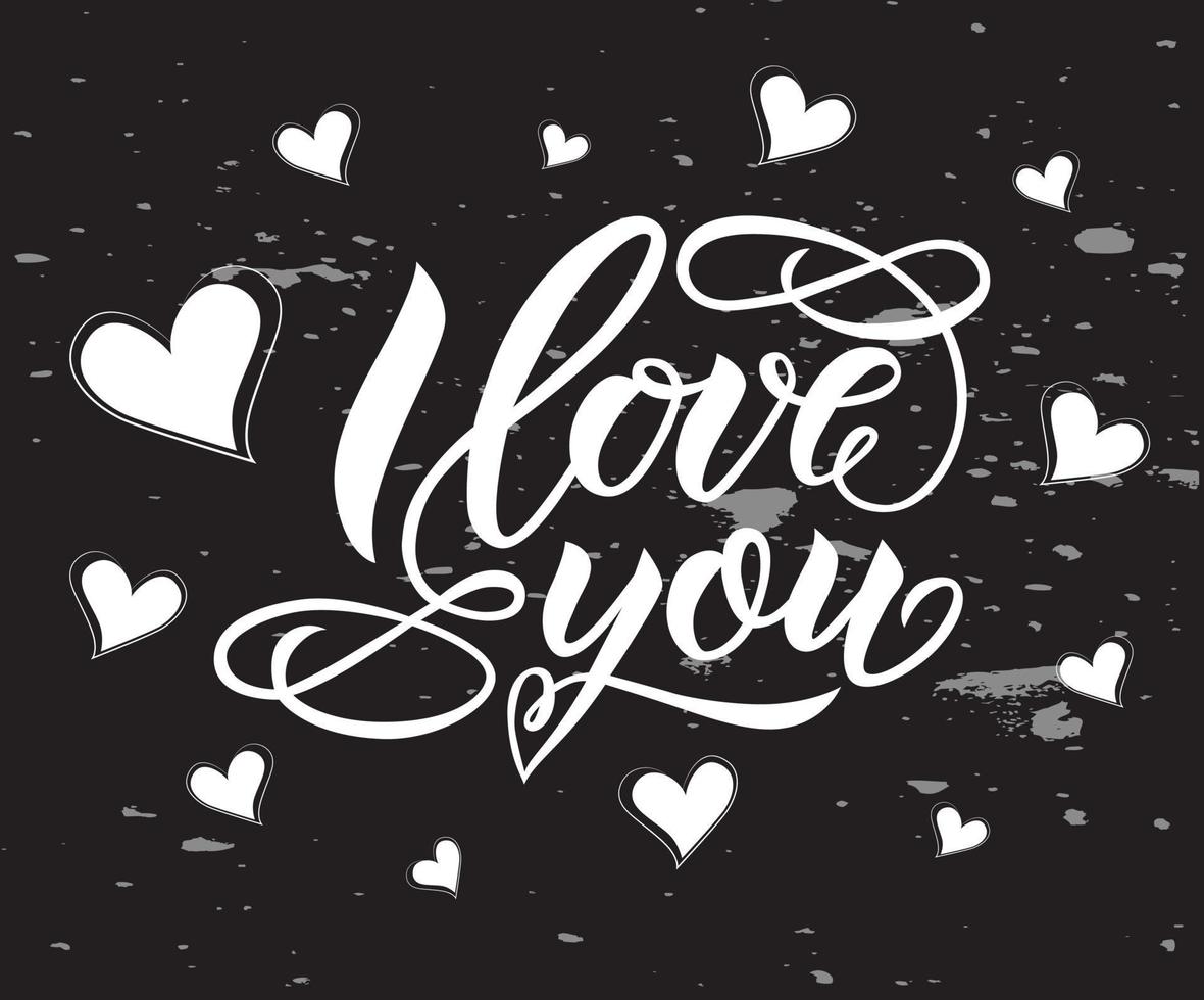 je t'aime. calligraphie moderne letterenig à la main avec texte de jour de valentines s'épanouir.vecteur sur tableau noir vecteur
