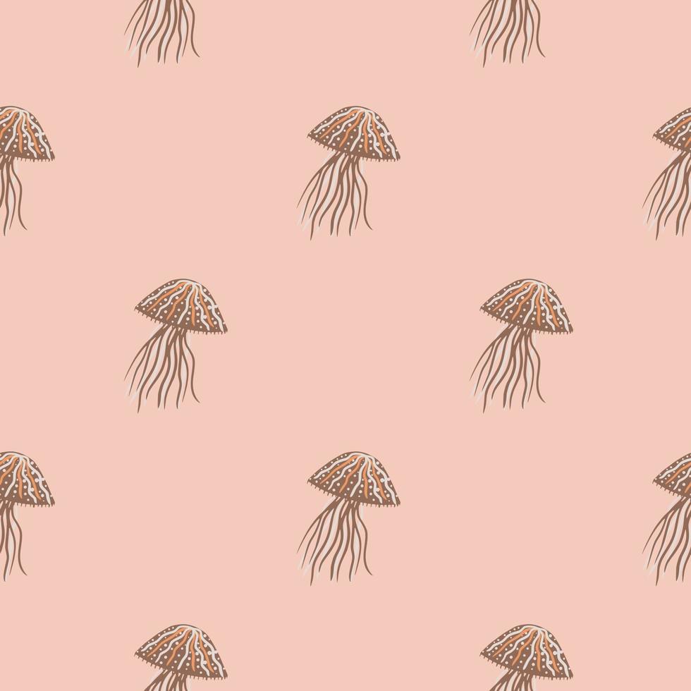 motif de doodle sans couture pastel avec des silhouettes de méduses. ornement exotique sauvage beige sur fond rose tendre. impression aquatique. vecteur