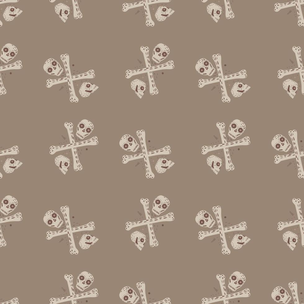 motif de doodle sans couture pirate dans des tons pastel avec des crânes et des os. symbole de la mort imprimé sur fond beige. vecteur