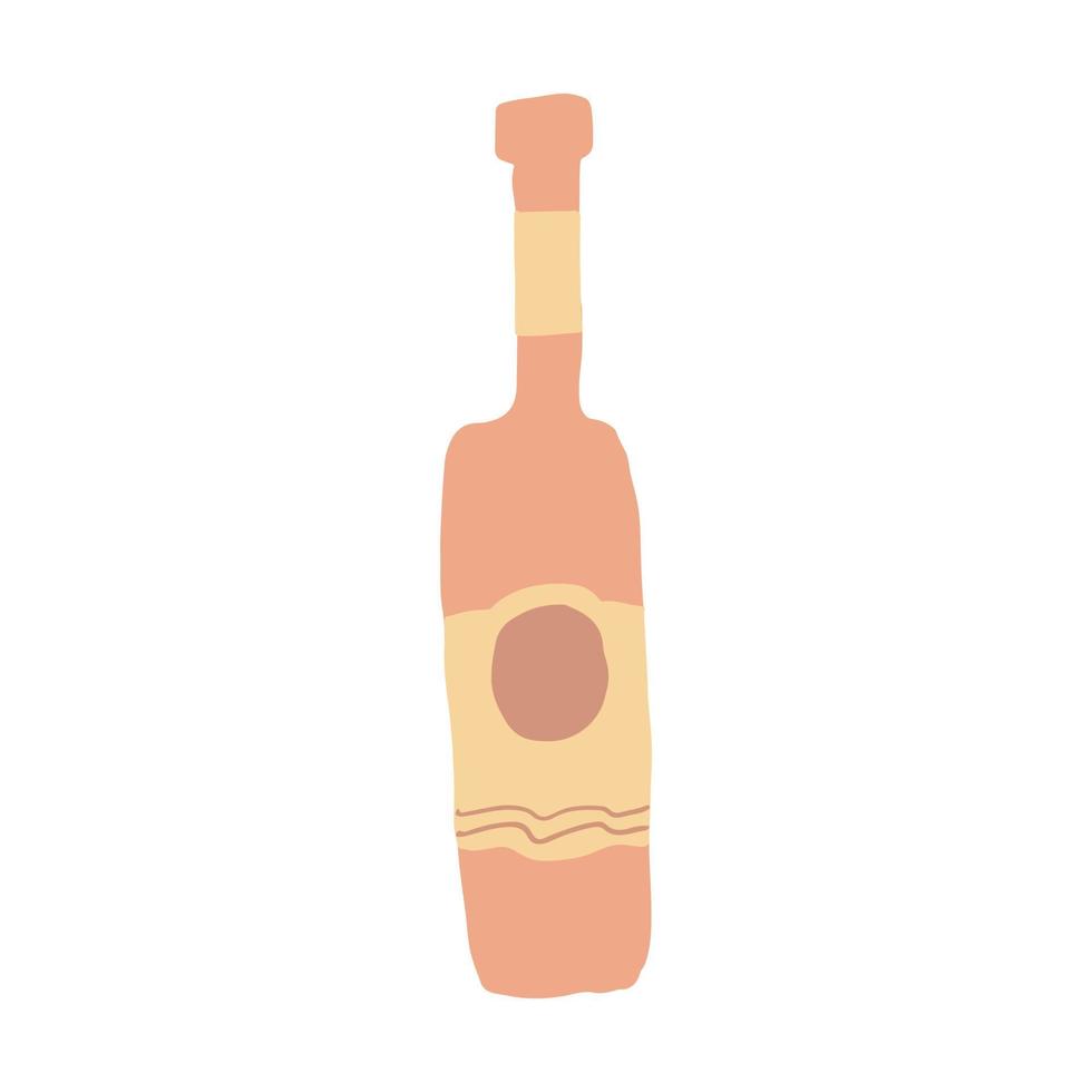 jolie bouteille d'alcool dans un style doodle. dessin à main levée. drôle de bouteille en verre isolé sur fond blanc. vecteur