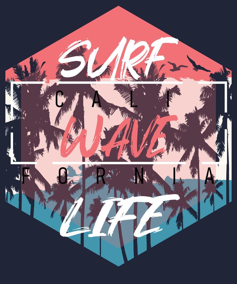 conception de t-shirt d'été surf wave life vecteur
