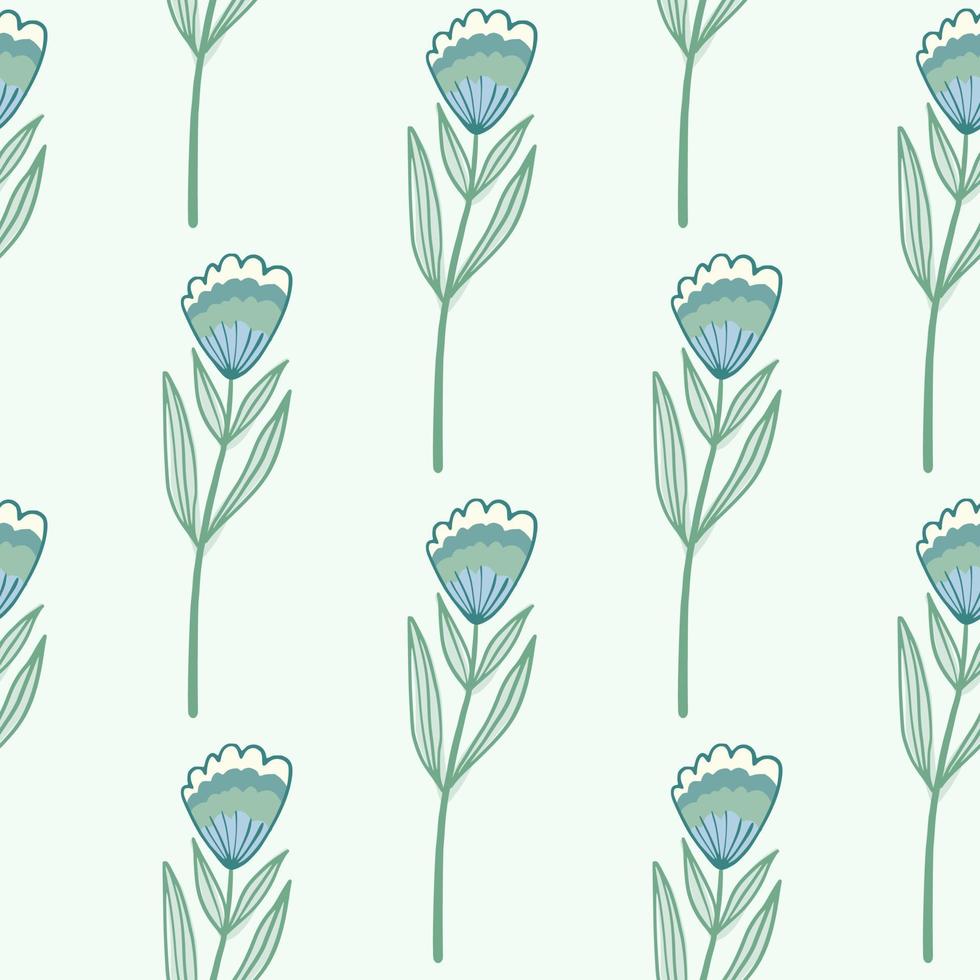 modèle sans couture de fleurs vintage profilées. ornement de contour folklorique dans les tons bleus et verts sur fond clair. vecteur