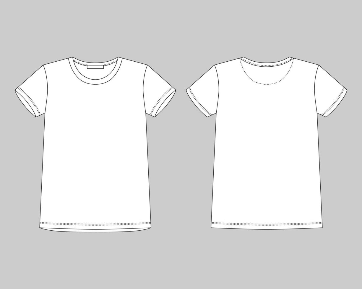 croquis technique t-shirt unisexe sur fond gris. modèle de conception de t-shirt. vecteur