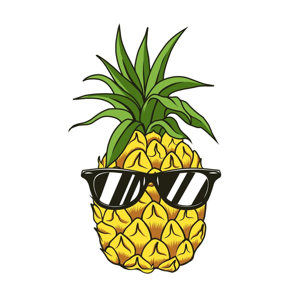 ananas avec des lunettes sur fond blanc vecteur