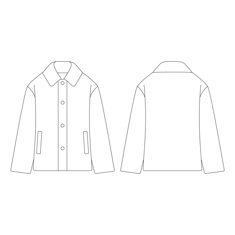 modèle femmes polaire simple boutonnage manteau court illustration vectorielle conception plate contour vêtements collection vêtements d'extérieur vecteur