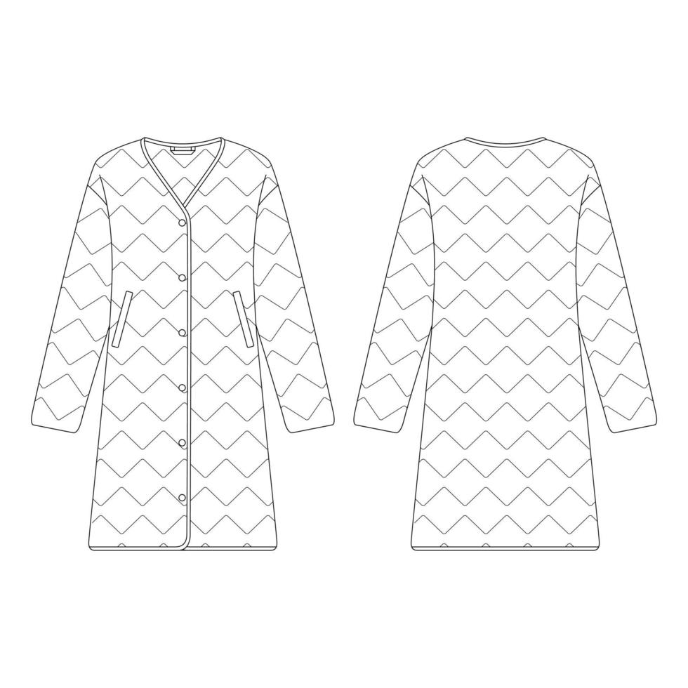 template femmes v-cou vers le bas long manteau vecteur illustration plat designe agenda vêtements collection vêtements d'extérieur