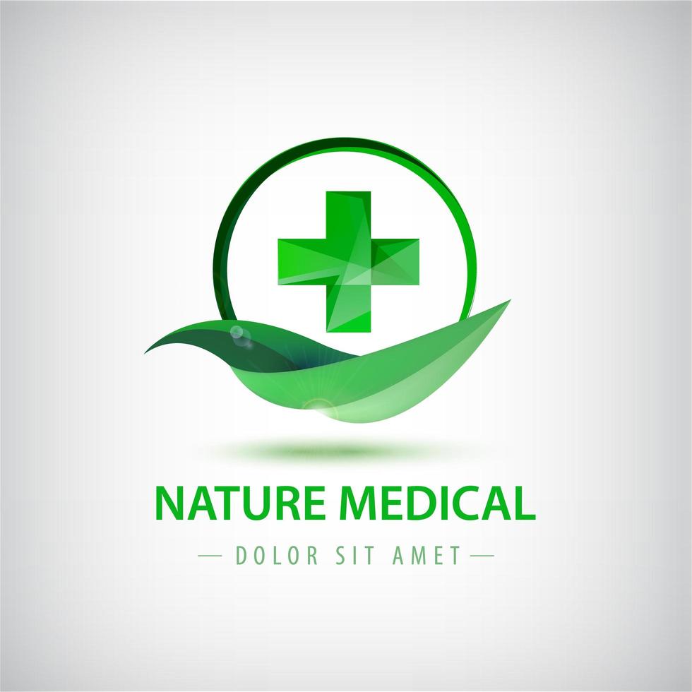 logo médical de nature vectorielle, feuille verte et crête vecteur