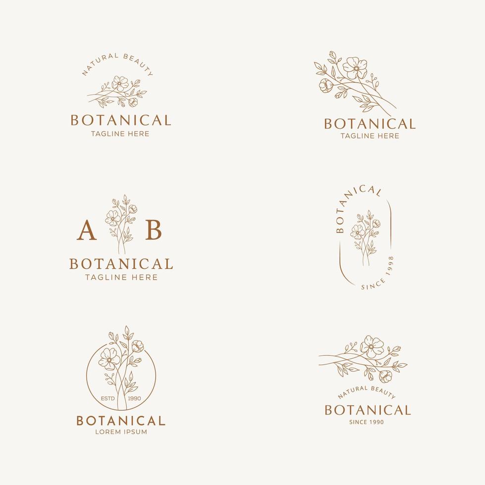 logo dessiné à la main d'élément floral botanique avec fleur et feuilles sauvages. logo pour spa et salon de beauté, boutique, magasin bio, mariage, designer floral, intérieur, photographie, cosmétique. vecteur