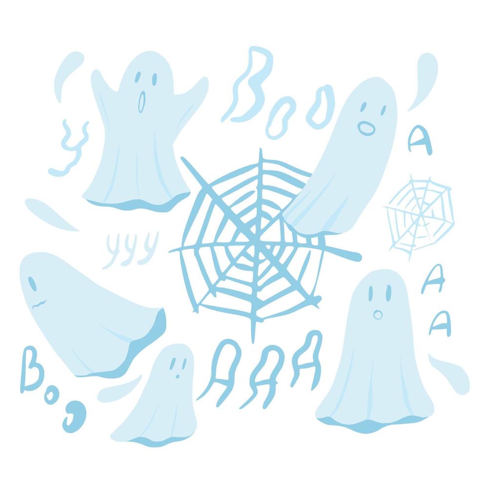 définir fantôme avec web sur fond blanc. esprit mignon de dessin animé, web, boo dans le doodle de style. vecteur