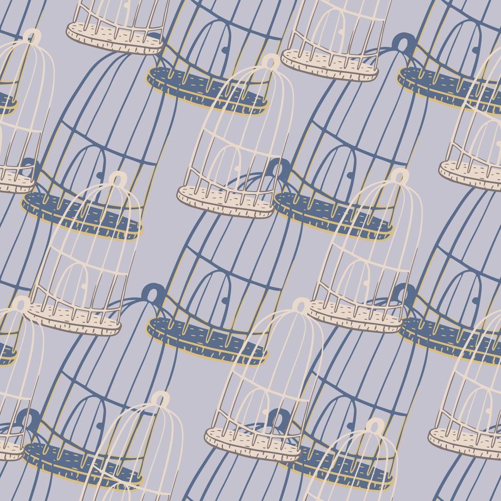 motif décoratif sans couture avec ornement de cage à oiseaux gris et bleu marine. fond bleu. vecteur