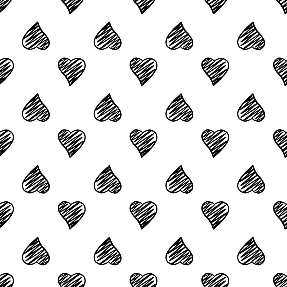 motif sans soudure de coeurs géométriques dessinés à la main noire sur fond blanc. vecteur