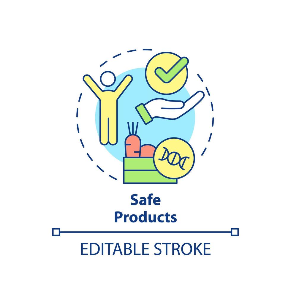 icône de concept de produits sûrs. nourriture génétiquement modifiée. avantages de l'illustration de la ligne mince de l'idée abstraite ogm. dessin de contour isolé. trait modifiable. arial, myriade de polices pro-gras utilisées vecteur