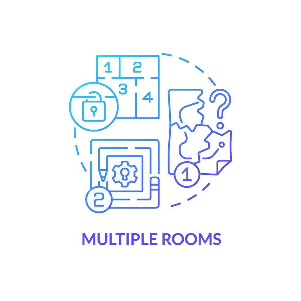 icône de concept de gradient bleu de plusieurs chambres. illustration de ligne mince d'idée abstraite d'aspect de pièce d'évasion. résoudre la mission. découvrir des secrets cachés. dessin de contour isolé. une myriade de polices pro-bold utilisées vecteur