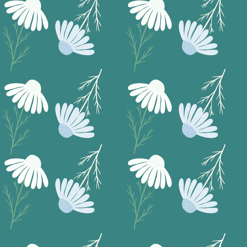 modèle sans couture de fleurs de camomille mignon blanc et bleu. fond clair turquoise. toile de fond de la nature. vecteur