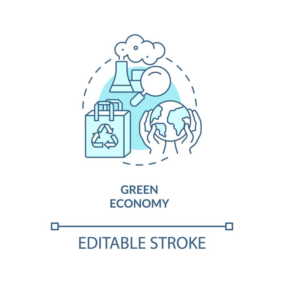 icône de concept turquoise économie verte. réduire les dommages environnementaux. modèles d'économie idée abstraite illustration de ligne mince. dessin de contour isolé. trait modifiable. arial, myriade de polices pro-gras utilisées vecteur