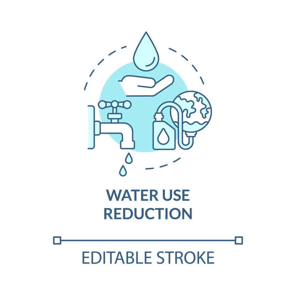 icône de concept turquoise de réduction de l'utilisation de l'eau. illustration de la ligne mince de l'idée abstraite de la prévention des changements climatiques. dessin de contour isolé. trait modifiable. roboto-medium, myriade de polices pro-gras utilisées vecteur