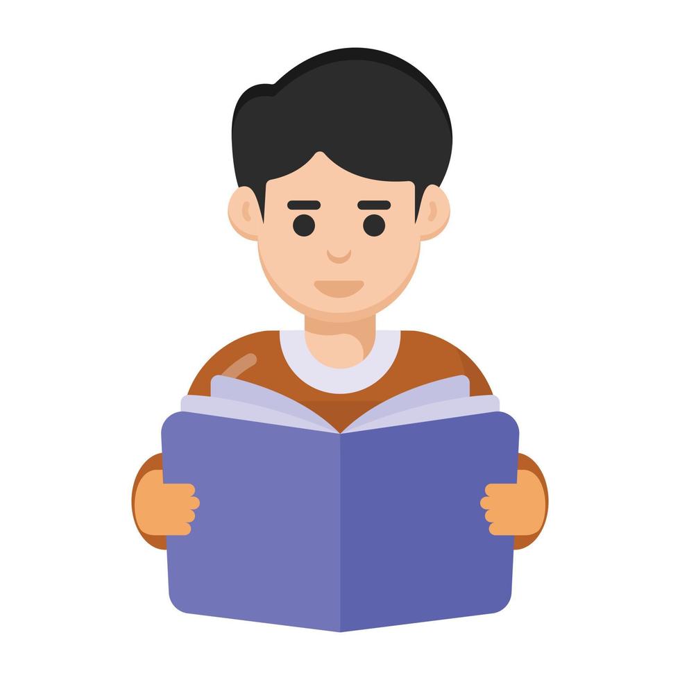 conception à la mode de l'icône de l'étudiant, avatar tenant un livre vecteur