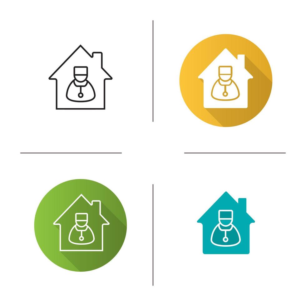 icône de visite à domicile du médecin. design plat, styles de couleurs linéaires et glyphes. maison de médecin. illustrations vectorielles isolées vecteur